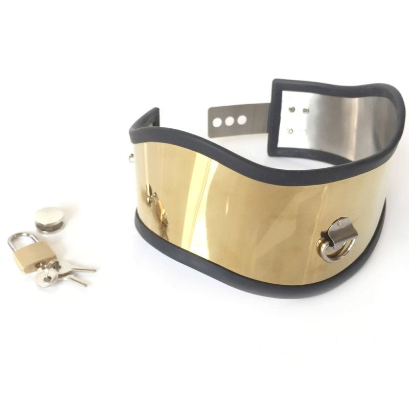 BDStyle Posture Unisex Adjustable Golden Collar Small BDSM Restraint Collar - - Collars and Leads