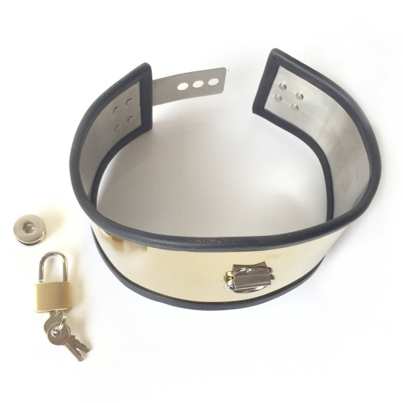 BDStyle Posture Unisex Adjustable Golden Collar Small BDSM Restraint Collar - - Collars and Leads