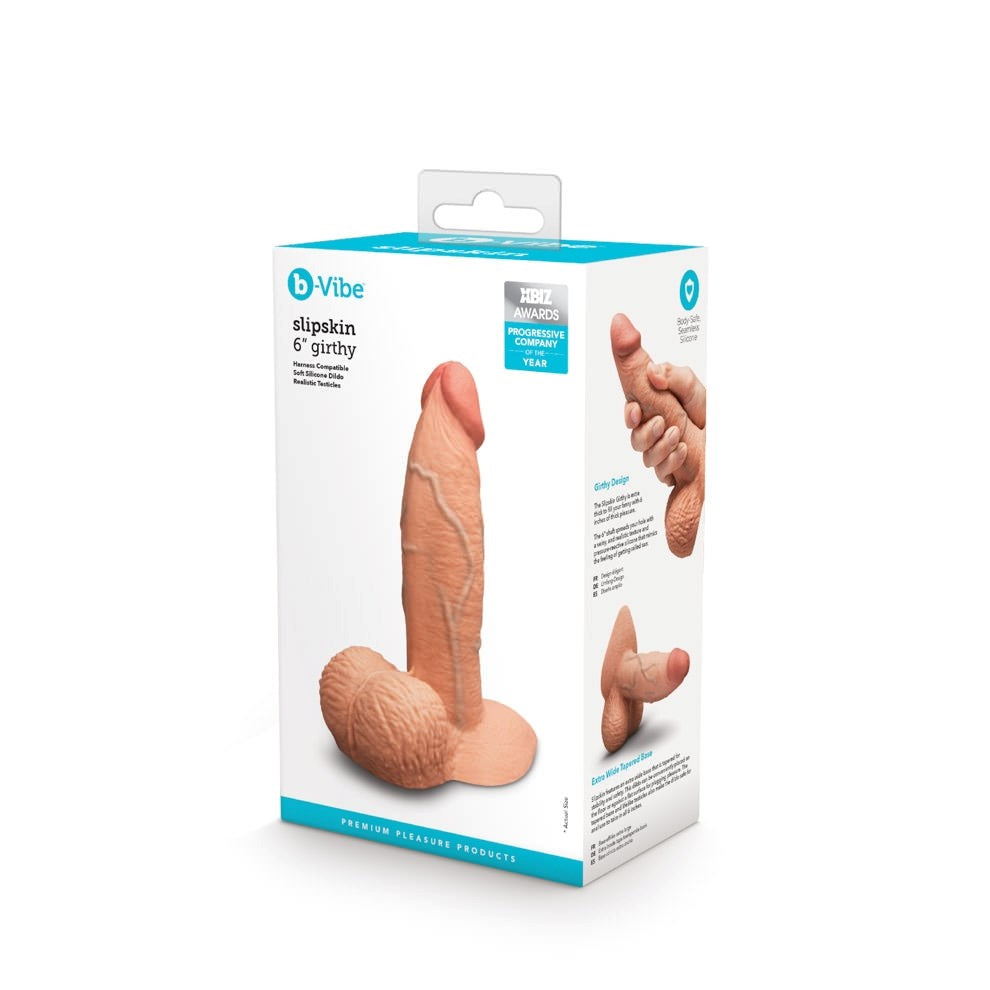 B Vibe Slipskin Girthy 6 Inch Realistic Silicone Dildo with Girthy Design - - Realistic Dildos