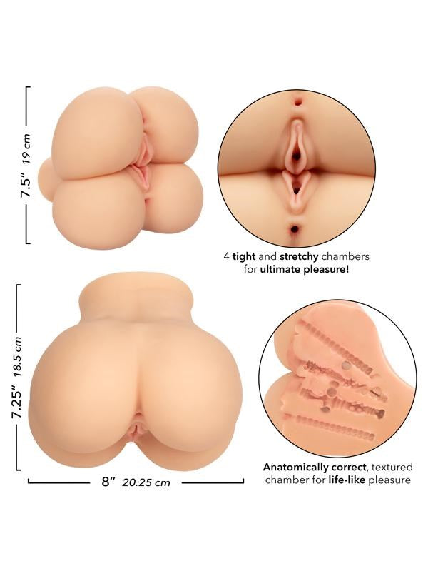 California Exotics Stroke It Double Fuck Heavy Duty Male Stroker Quad Chamber - - Realistic Butts And Vaginas