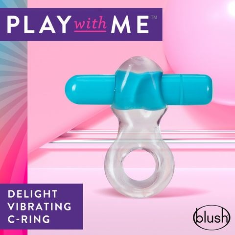 Blush Novelties Play With Me Delight Vibrating Cock Ring Clear Blue TPE - - Vibrating Cock Rings