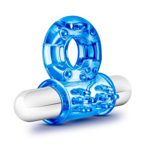 Blush Novelties Stay Hard 10 Function Vibrating Bull Cock Ring Blue with Bass Tech - - Vibrating Cock Rings