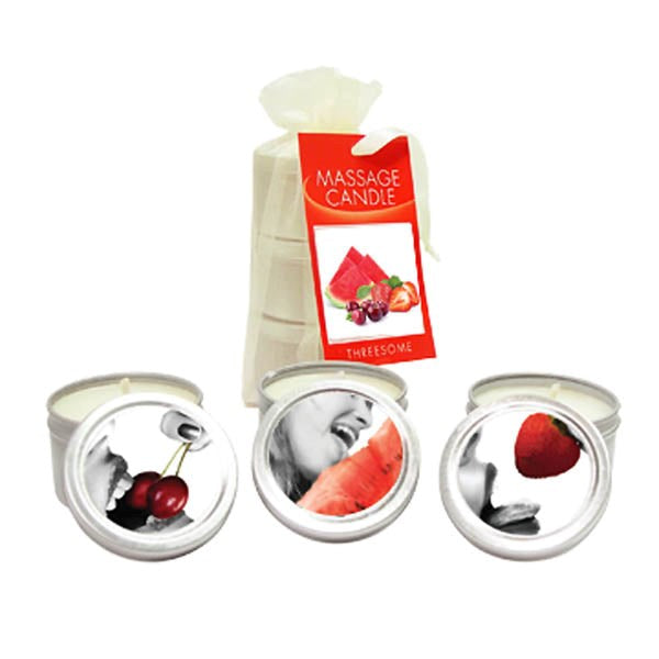 Earthly Body Edible Massage Candles Threesome 3 Pack Watermelon Cherry Strawberry - - Sex Pheromones and Perfumes