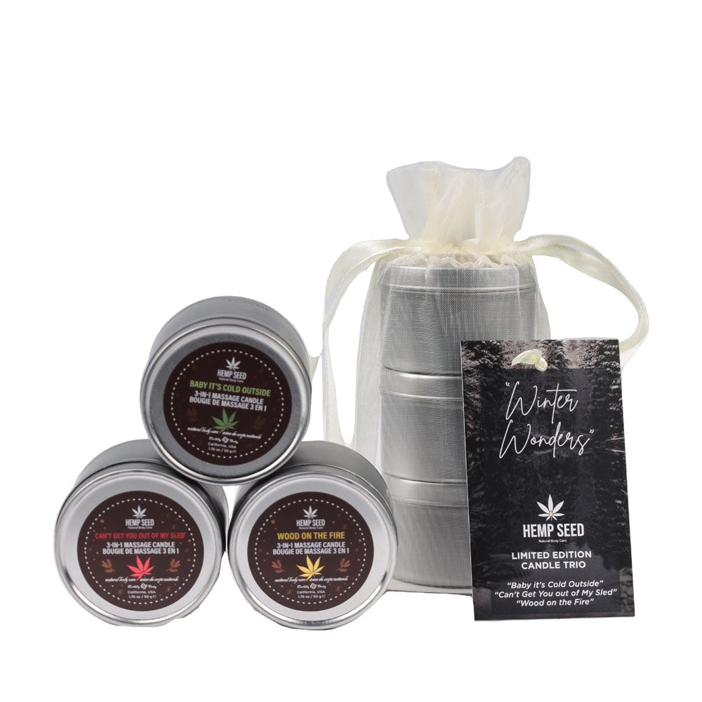 Earthly Body Hemp Seed Winter Wonders Mini Massage Candle Trio Premium Oils - - Sex Pheromones and Perfumes