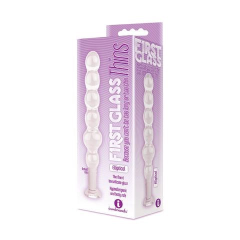 Icon Brands The 9s Glass First Thins Elliptical Glass Anal Beads Clear - - Anal Beads and Balls