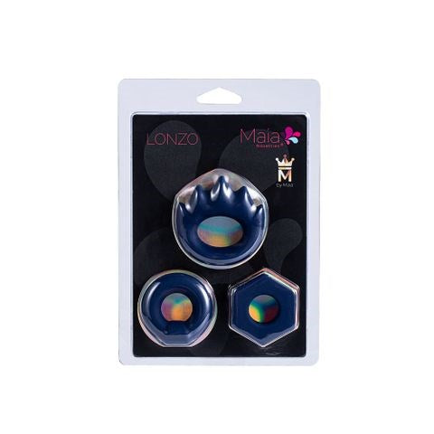 Maia Toys Maia LONZO Stretchy Silicone Cock Rings Set of 3 Blue Premium Silicone - - Cock Ring Sets