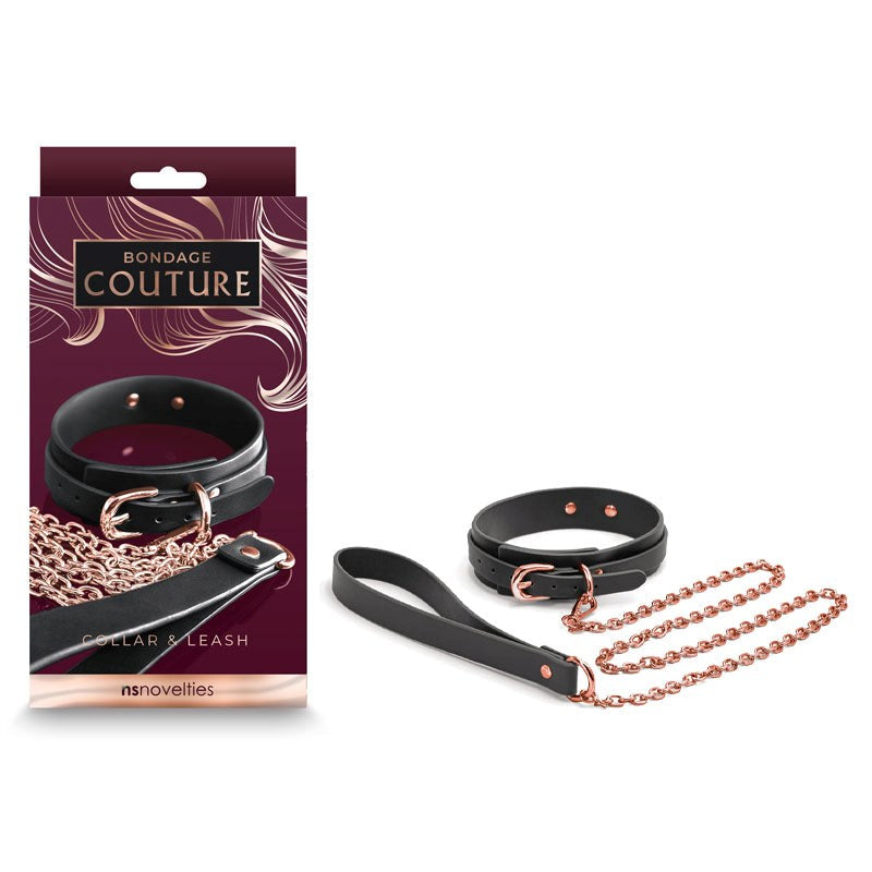 NS Novelties Bondage Couture Collar & Leash Black Premium BDSM Control Set - - Collars and Leads