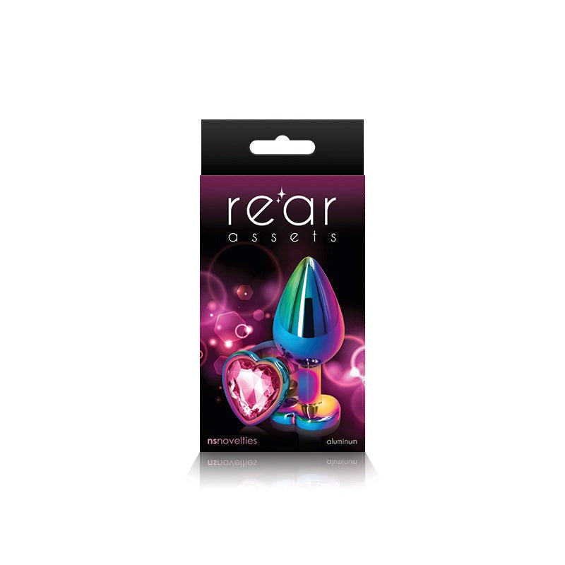 NS Novelties Rear Assets Multi Coloured Anal Plug Medium Chrome Heart Gem Base - - Butt Plugs