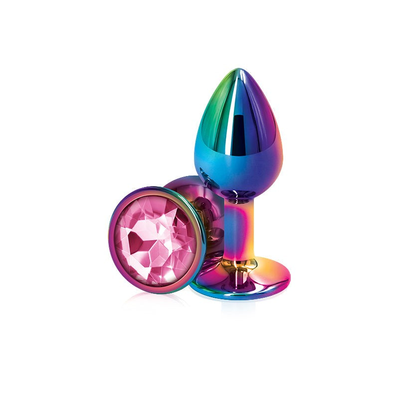 NS Novelties Rear Assets Multi Coloured Gem Base Metal Butt Plug Small Chrome Anal - - Butt Plugs