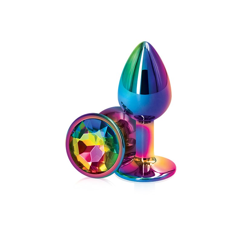 NS Novelties Rear Assets Multi Coloured Gem Base Metal Butt Plug Small Chrome Anal - - Butt Plugs