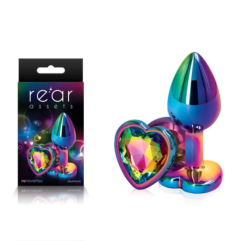 NS Novelties Rear Assets Multi Coloured Heart Shape Gem Base Butt Plug Small - - Butt Plugs