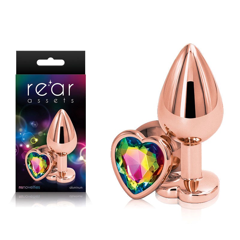 NS Novelties Rear Assets Rose Gold Heart Gem Base Metal Anal Plug Medium Chrome Aluminum - - Butt Plugs