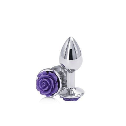 NS Novelties Rear Assets Rose Metal Butt Plug With Purple Rose Base Small - - Butt Plugs