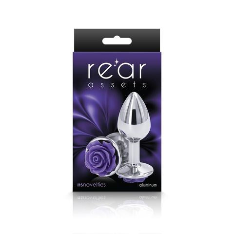 NS Novelties Rear Assets Rose Metal Butt Plug With Purple Rose Base Small - - Butt Plugs