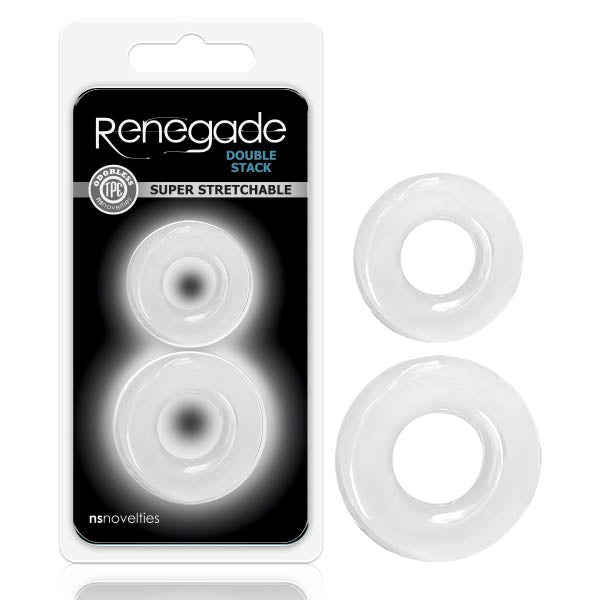 NS Novelties Renegade Double Stack Stretchy Cock Rings Set Clear Two Sizes - - Cock Ring Sets