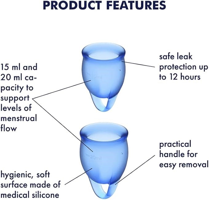 Satisfyer Feel Confident Silicone Menstrual Cups Set of 2 Dark Blue - - Menstrual Cups