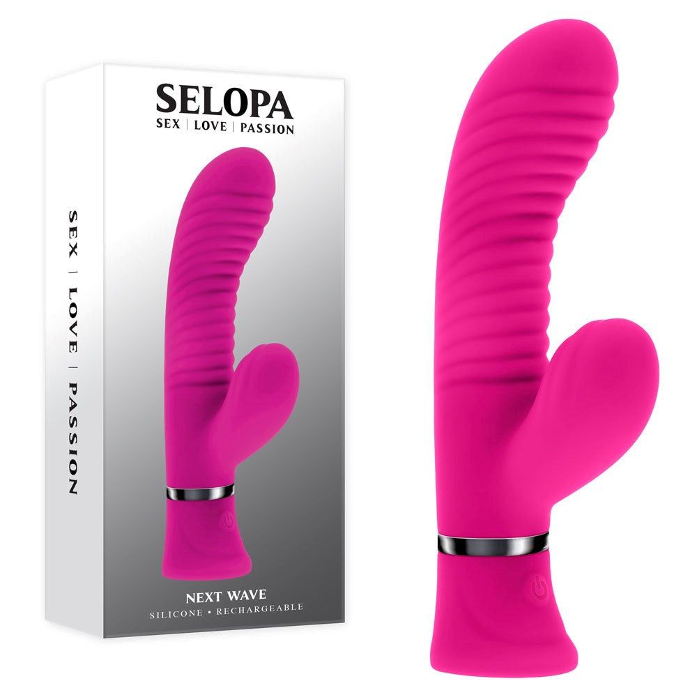 Evolved Selopa NEXT WAVE USB Rechargeable Dual Rabbit Vibrator Pink Wave Design - - Rabbit Vibrators