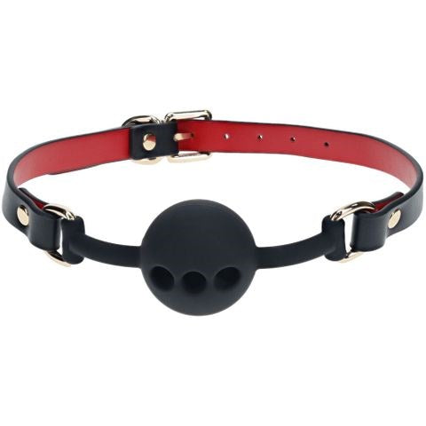 Shots Toys OUCH Milan Collection Breathable Silicone Ball Gag Black Red with Safety - - Bondage Gags and Bits