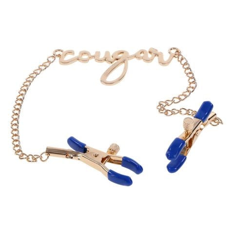 Sportsheets Sex & Mischief Cougar Nipple Clamps With Chain Gold Adjustable - - Nipple and Clit Clamps