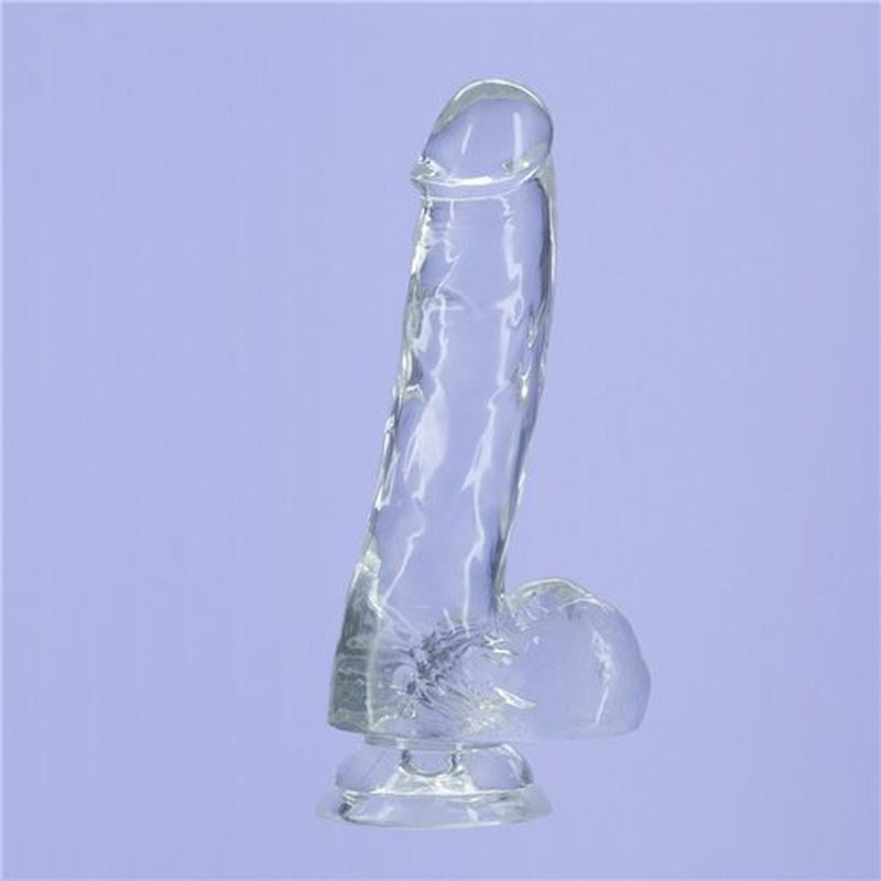BMS Factory Addiction Crystal Realistic Dildo with Balls Clear Suction Cup - - Realistic Dildos