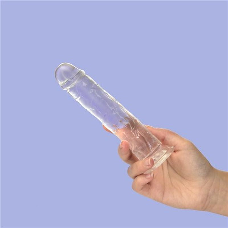 BMS Factory Addiction Crystal Realistic Dong Straight Clear with Suction Base - - Realistic Dildos