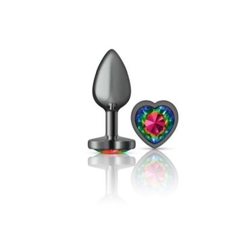 Viben Cheeky Charms Gunmetal Butt Plug With Heart Rainbow Jewel Temperature Play - - Butt Plugs