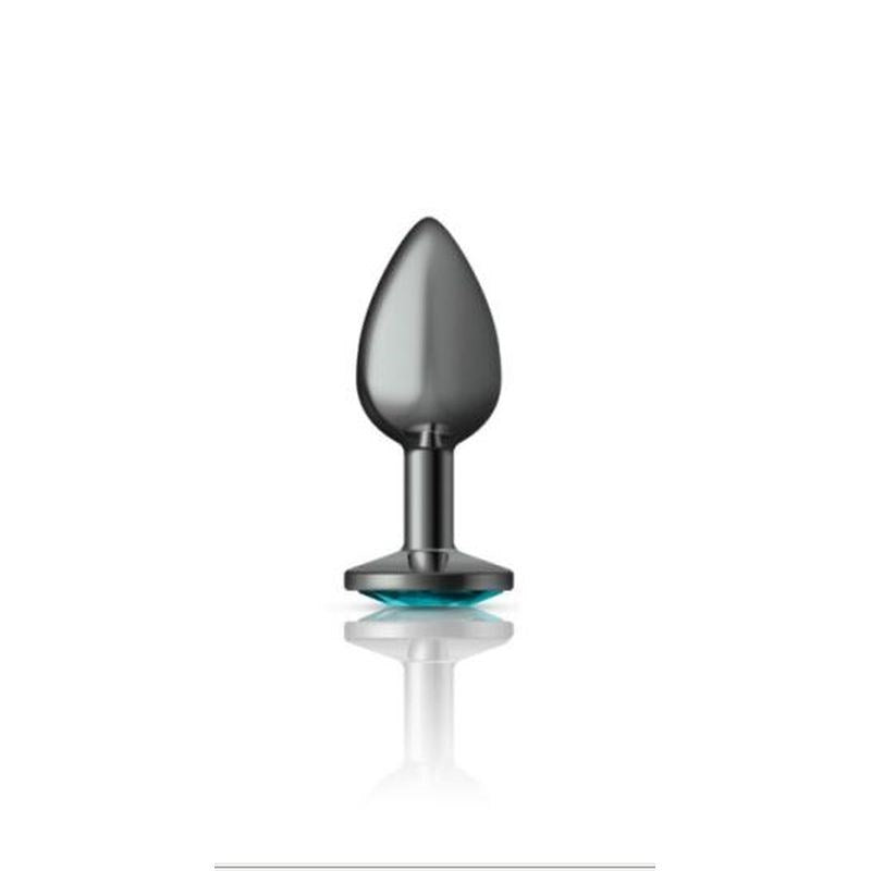 Viben Cheeky Charms Gunmetal Round Butt Plug With Teal Jewel Premium Metal - - Butt Plugs