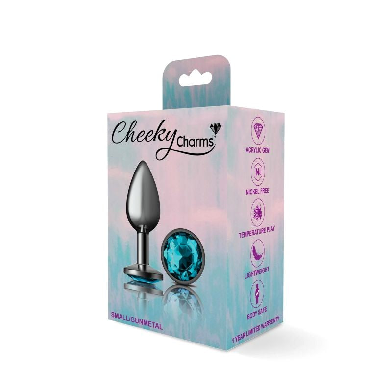 Viben Cheeky Charms Gunmetal Round Butt Plug With Teal Jewel Premium Metal - - Butt Plugs