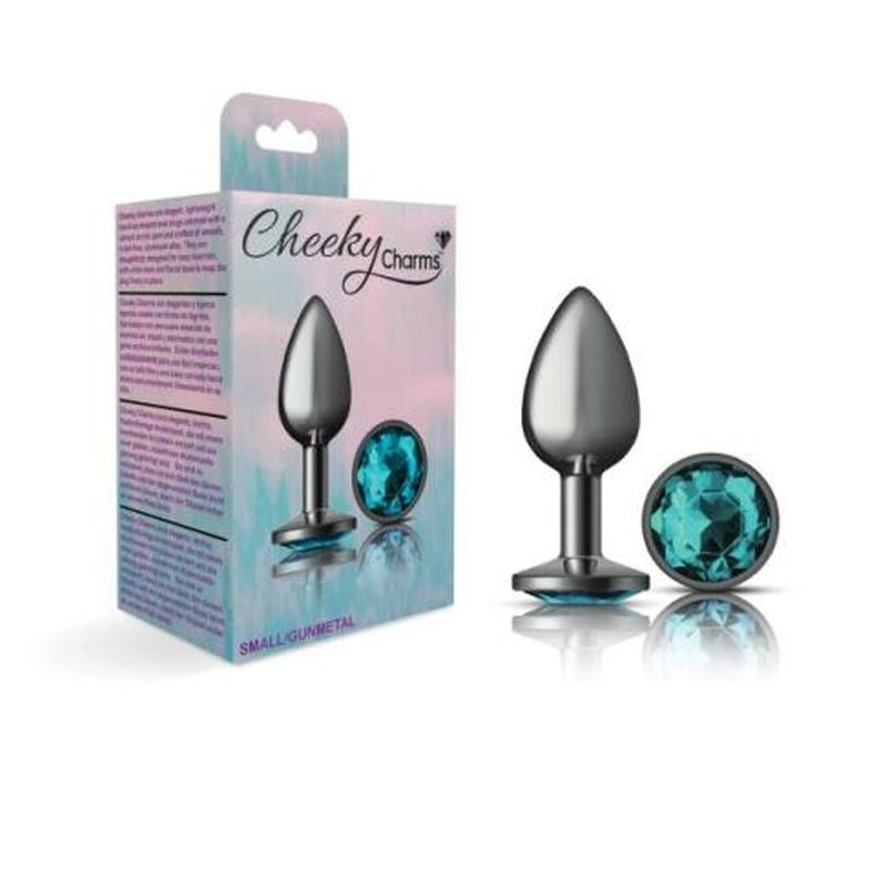 Viben Cheeky Charms Gunmetal Round Butt Plug With Teal Jewel Premium Metal - - Butt Plugs