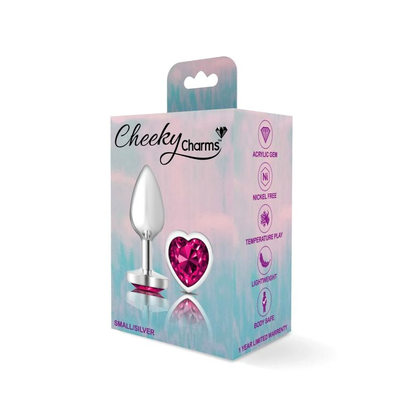 Viben Cheeky Charms Silver Metal Butt Plug With Heart Pink Jewel Premium Metal - - Butt Plugs