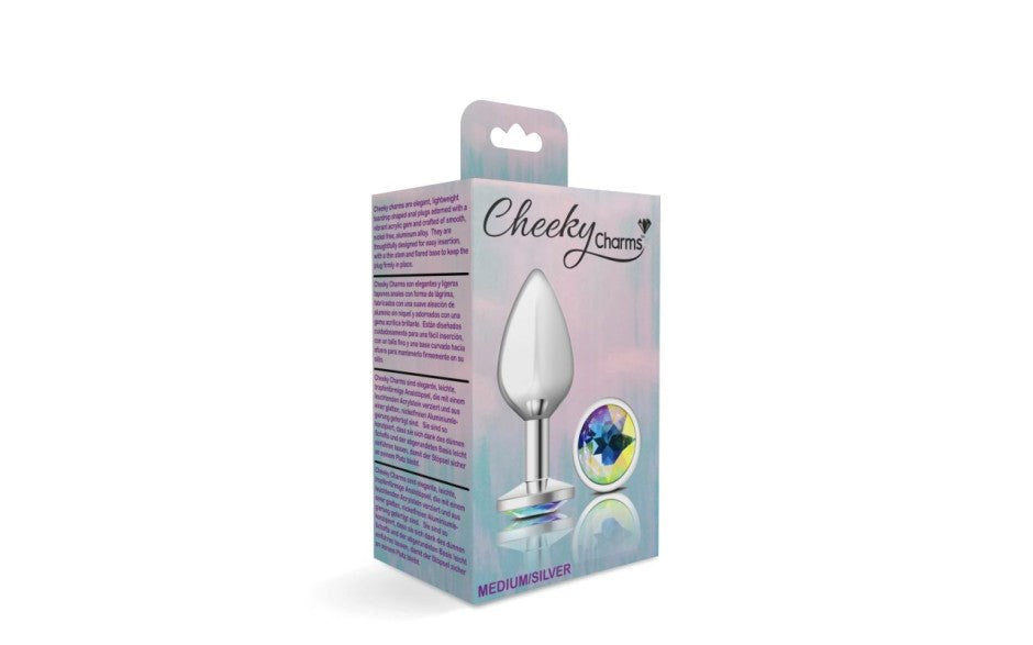 Viben Cheeky Charms Silver Round Butt Plug Clear Iridescent Jewel Metal - - Butt Plugs