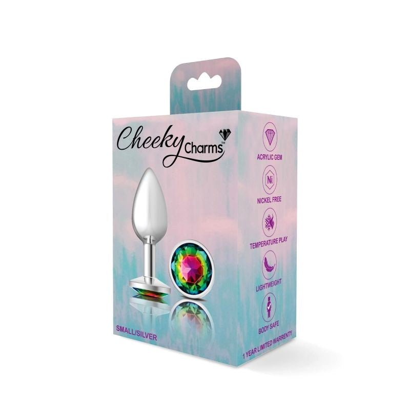Viben Cheeky Charms Silver Round Butt Plug With Rainbow Jewel Temperature Play - - Butt Plugs