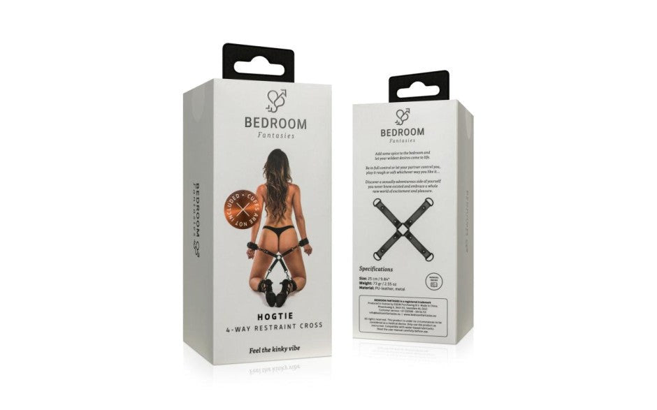 Bedroom Fantasies Bondage Hog Tie Black Faux Leather BDSM Restraint System - - Cuffs And Restraints