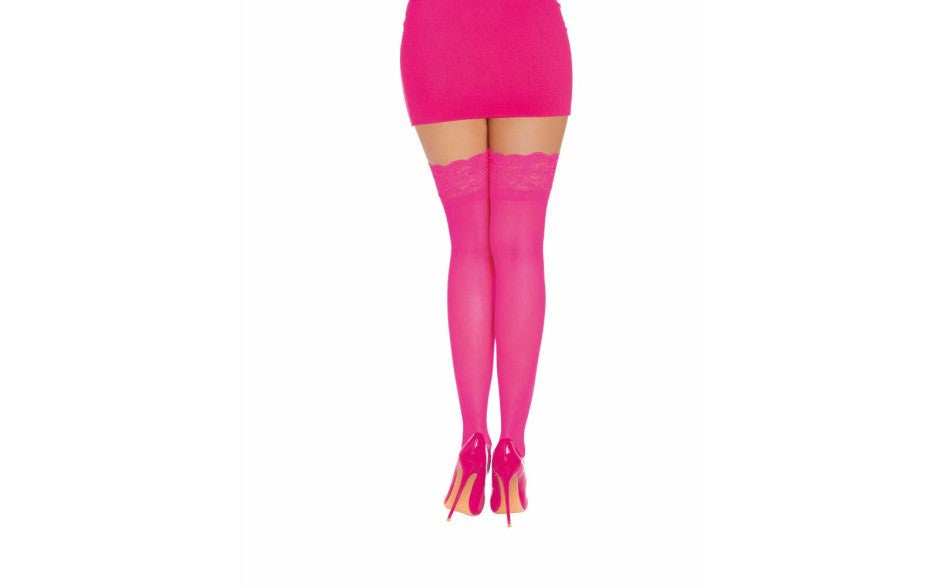 Dream Girl Lingerie Womens Thigh High Silicone Stockings Neon Pink Stay Up - - Hosiery