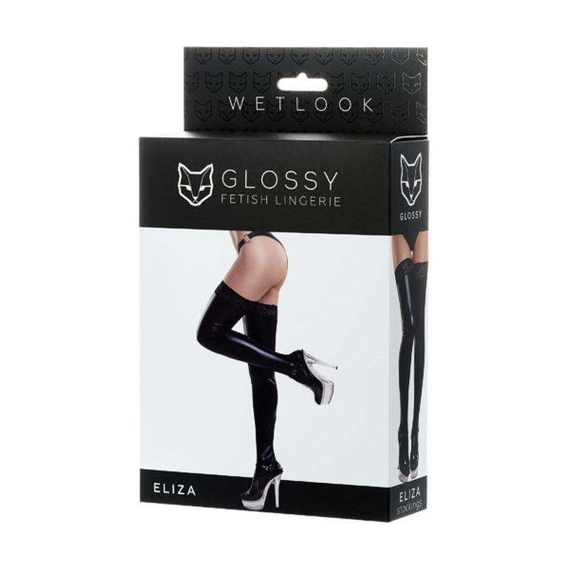 Glossy Eliza Wetlook Stockings - High Shine, Intricate Lace, Perfect Fit - - Her Fetish