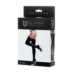 Glossy Eliza Wetlook Stockings - High Shine, Intricate Lace, Perfect Fit - - Her Fetish