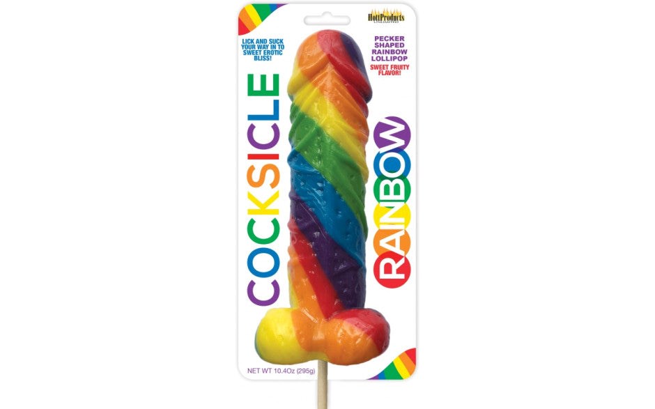 Hott Products Rainbow Cocksicle Pecker Shaped Lollipop Multi Fruit Flavor - - Party Gifts and Novelties