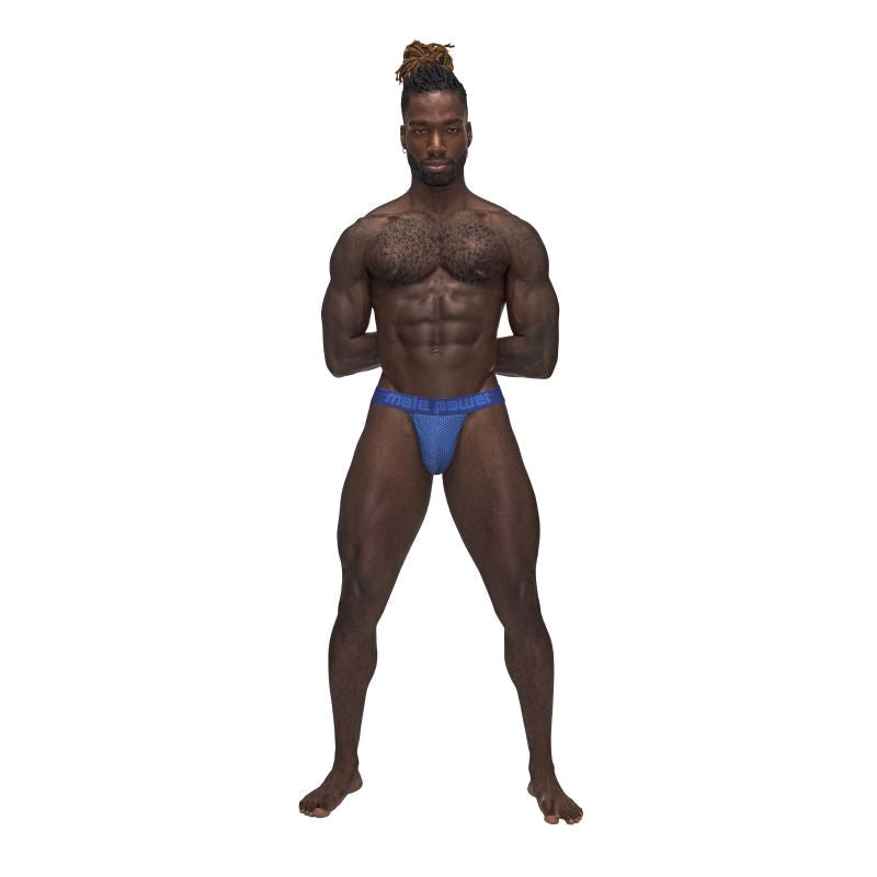 Male Power Sexagon Soft Stretchy Micro V Thong Blue with Ventilation - - Mens Briefs And Boxers