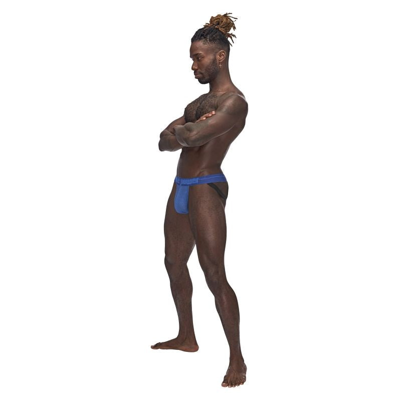 Male Power Sexagon Soft Stretchy Micro V Thong Blue with Ventilation - - Mens Briefs And Boxers