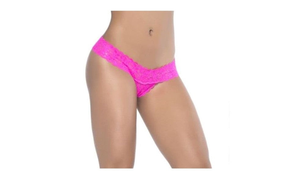 Mapale Peekaboo Crotchless Sexy Womens Thong Pink Premium Stretch Lace - - G-Strings, Panties and Shorts
