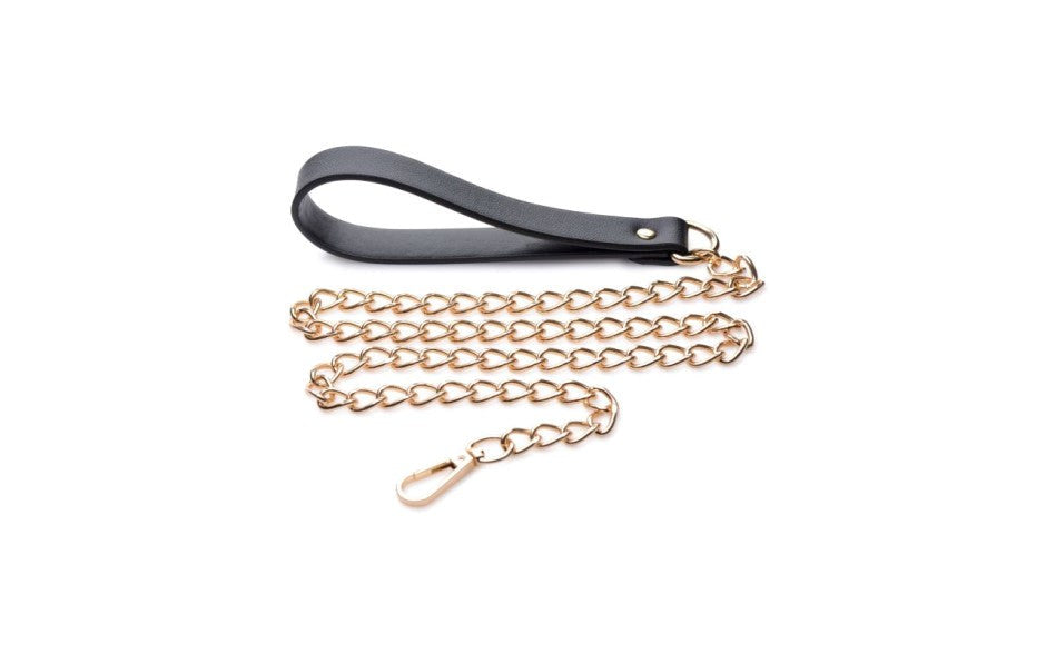 XR Brands Master Series Leashed Lover Black and Gold Chain Leash BDSM Control - - Collars and Leads