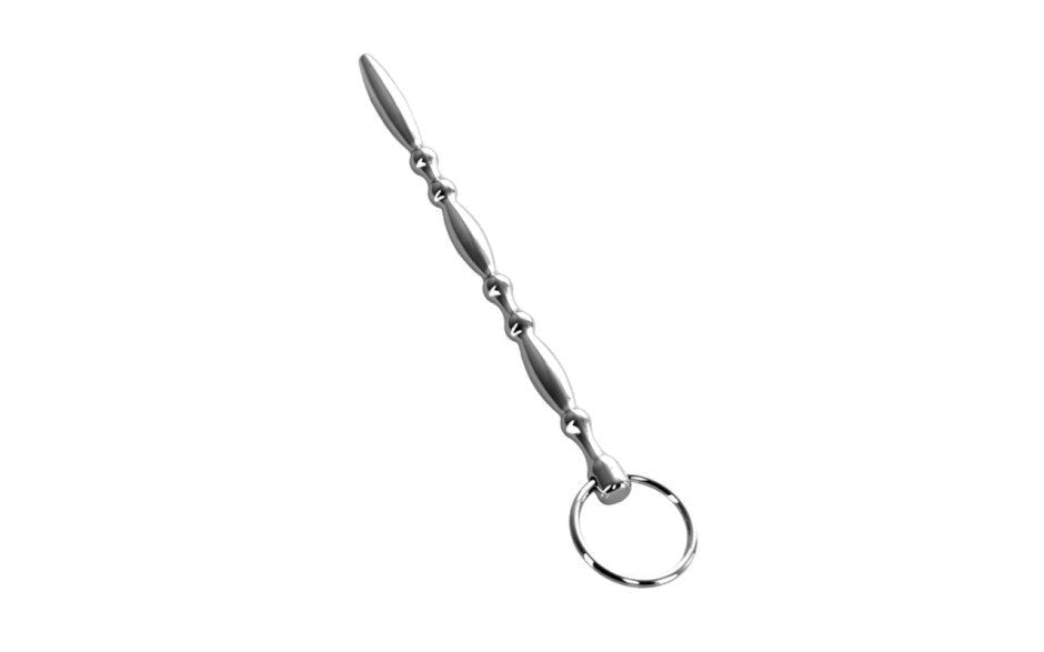 ToyFa Metal Silver Metal Beaded Urethral Plug With Cock Ring Beaded Design - - Urethral Sounds