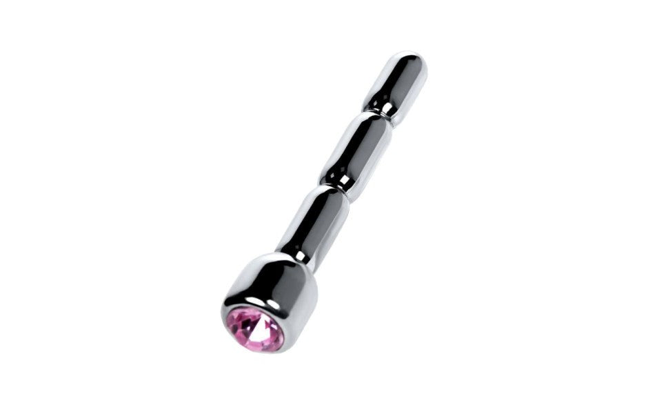 ToyFa Metal Silver Metal Urethral Plug With Ruby Rhinestone Premium Steel - - Urethral Sounds