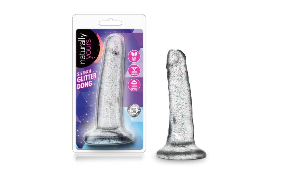 Blush Novelties Naturally Yours Glitter Realistic Dong Clear 5.5 Inch Dildo - - Realistic Dildos