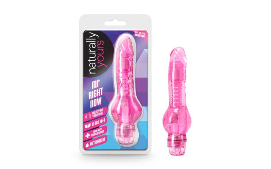 Blush Novelties Naturally Yours Mr Right Now Vibrating Dildo Pink FlexiShaft - - Vibrating Dildos