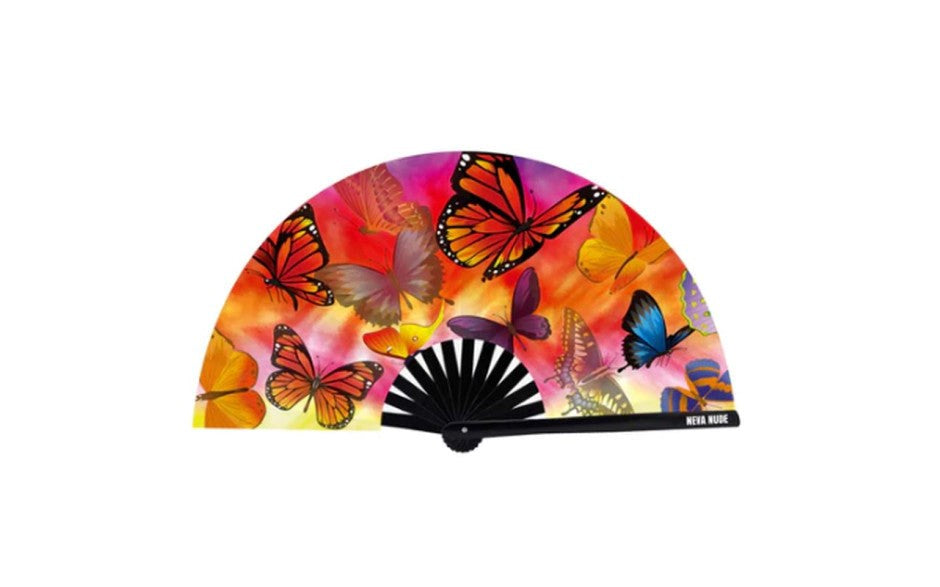 Neva Nude Butterfly Garden Blacklight Folding Fan - - Fancy Dress Ups