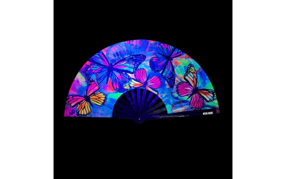 Neva Nude Flutter By Butterfly Blacklight Folding Fan with UV Reactive Design - - Fancy Dress Ups