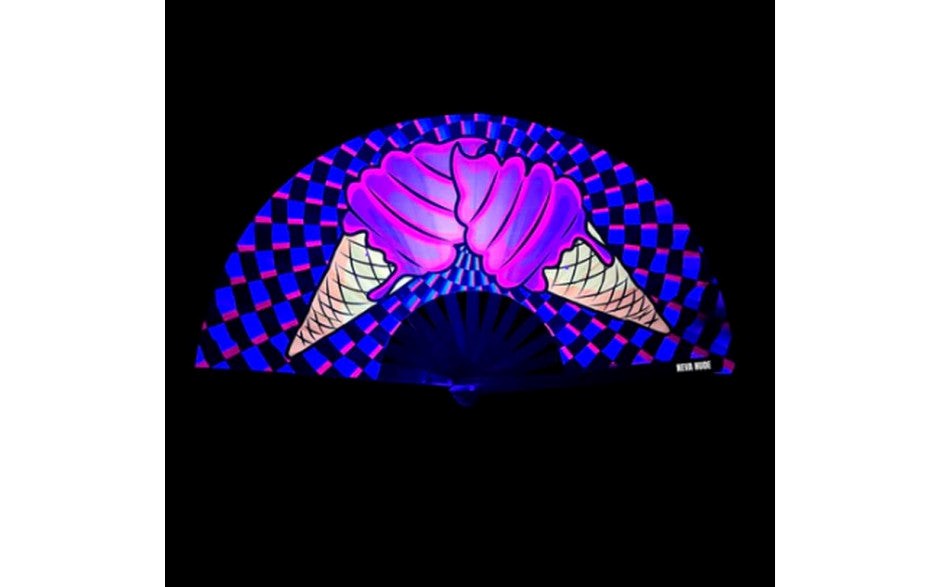 Neva Nude Ice Scream You Scream Blacklight Folding Fan with UV Reactive Design - - Fancy Dress Ups
