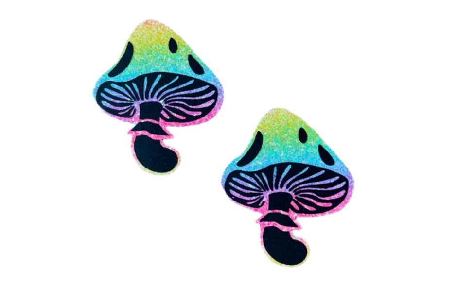 Neva Nude Rainbow Blacklight Glitter Toadstool Womens Pasties Handcrafted Design - - Fancy Dress Ups