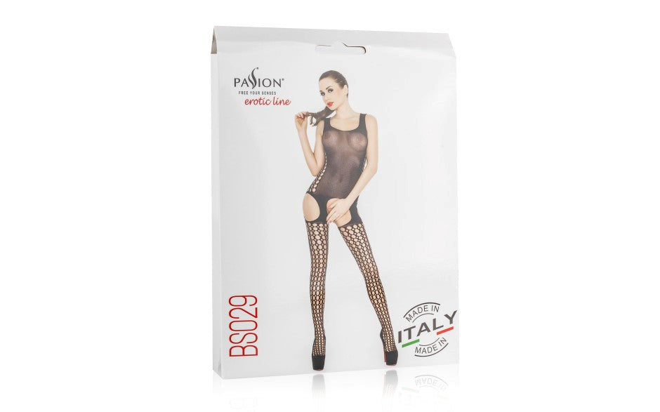 Passion Lingerie Sheer Body Hugging Bodystocking BS029 One Size Black Fishnet - - Body Stockings